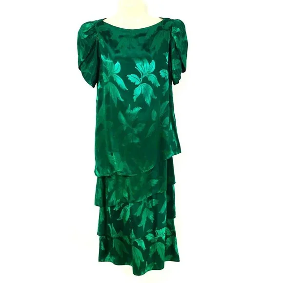 Vtg Greg Adams Womens Sz 10 Tiered Tulip Sleeve Cocktail Party Holiday Dress | Color: Green | Size: 10 | Pm-26779841'S Closet